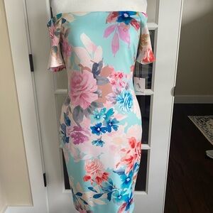 Calvin Klein Pink and Orange Off-Shoulder Sheath Dress